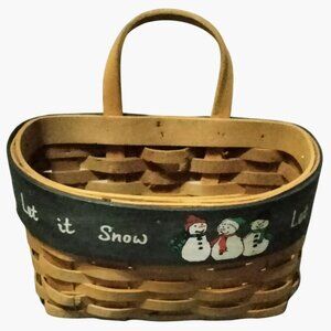 Handwoven Wooden Basket Snowman Design Let It Snow
